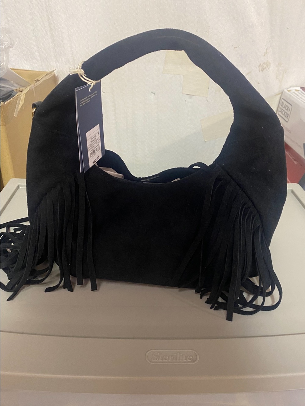 Universal Thread Black Suede Fringe Shoulder Bag